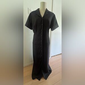 Vintage 90s Style & Co Linen Maxi Shirt Dress Black 18W